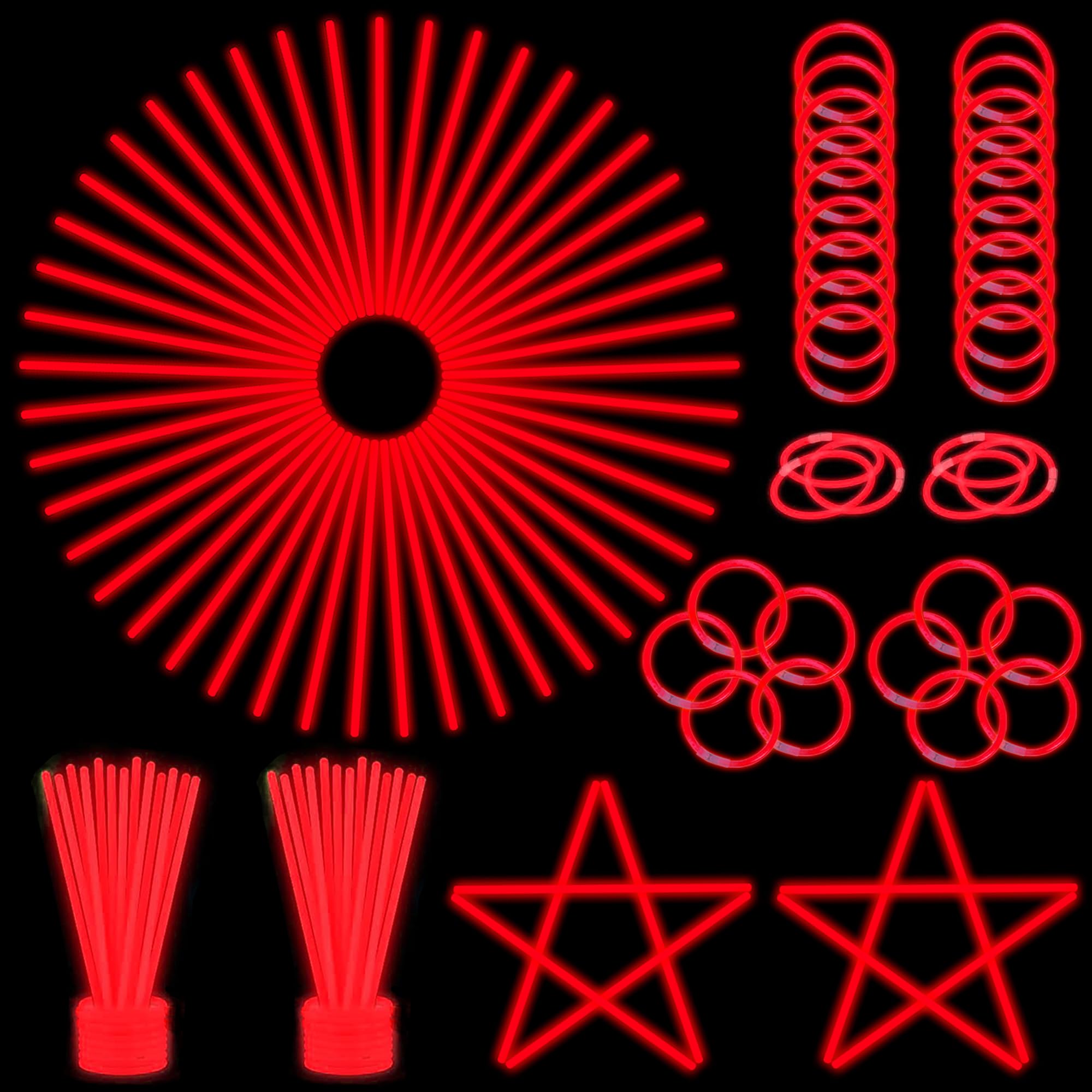 ILHSTY 100-Pack Red Glow Sticks (8") – Bulk Party Favors with Connectors