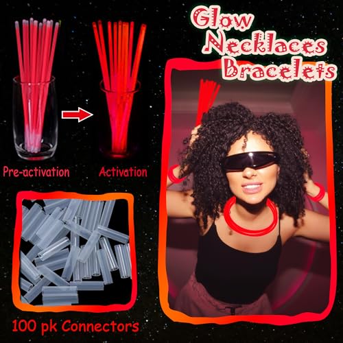 ILHSTY 100-Pack Red Glow Sticks (8") – Bulk Party Favors with Connectors