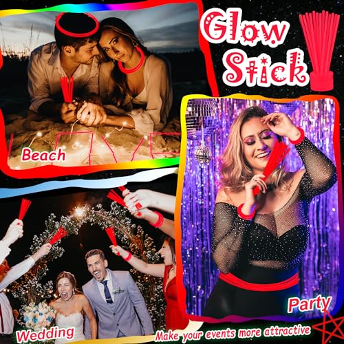 ILHSTY 100-Pack Red Glow Sticks (8") – Bulk Party Favors with Connectors