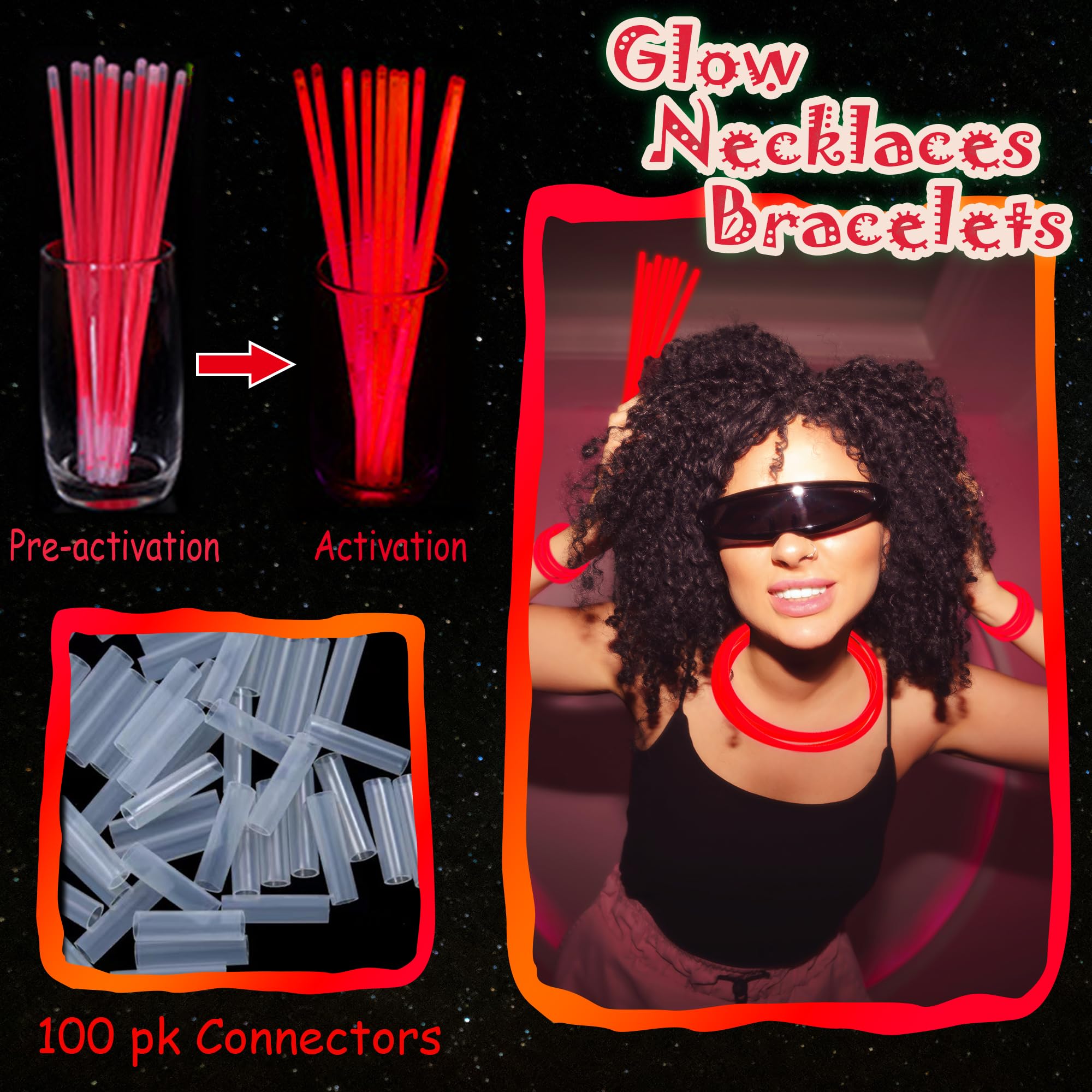 ILHSTY 100-Pack Red Glow Sticks (8") – Bulk Party Favors with Connectors