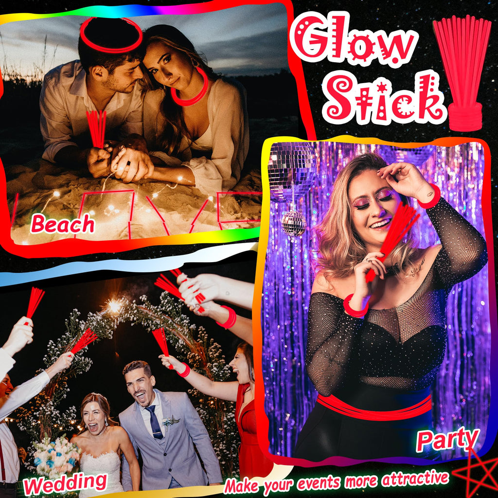 ILHSTY 100-Pack Red Glow Sticks (8") – Bulk Party Favors with Connectors