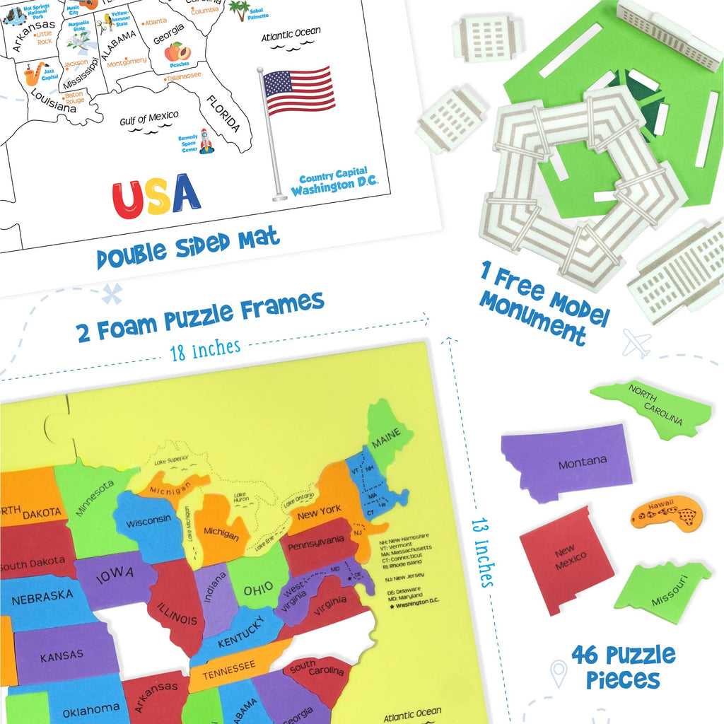 Imagimake Mapology United States Puzzle – 44 State-Shaped Pieces, 50+ Facts, Bonus Pentagon Model