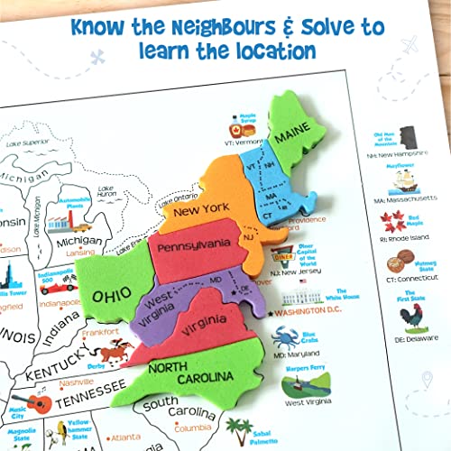 Imagimake Mapology United States Puzzle – 44 State-Shaped Pieces, 50+ Facts, Bonus Pentagon Model