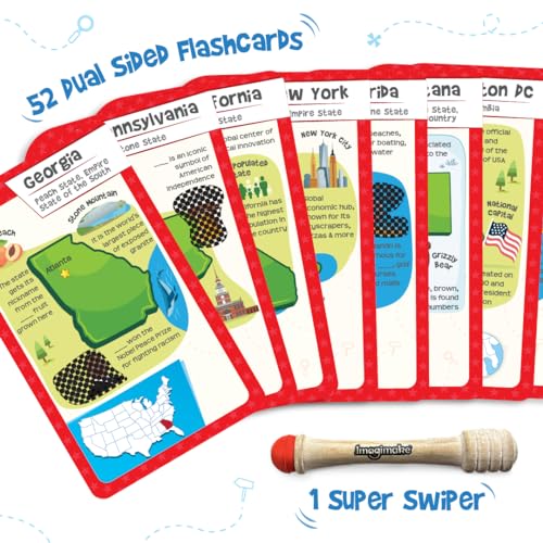 Imagimake Mapology USA Flash Cards: 52 Cards + Super Swiper – Learn US States, Capitals & Flags | Ages 8-12