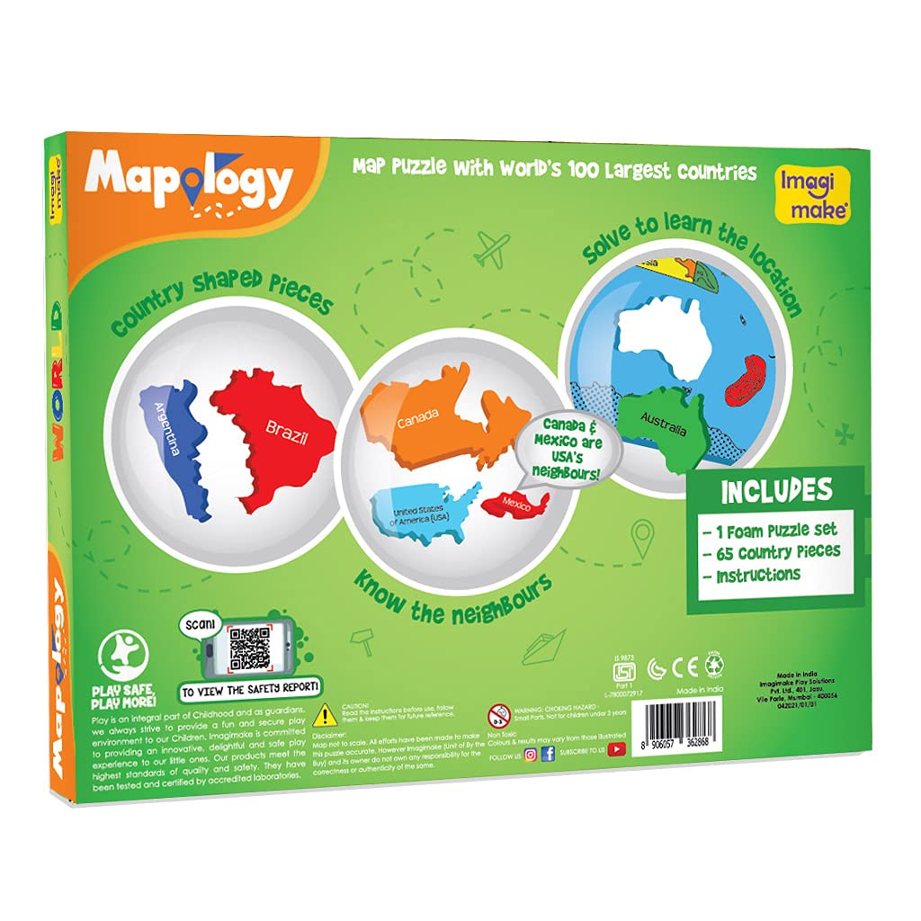 Imagimake Mapology World Map Puzzle – 65 Country Pieces for Kids 4+