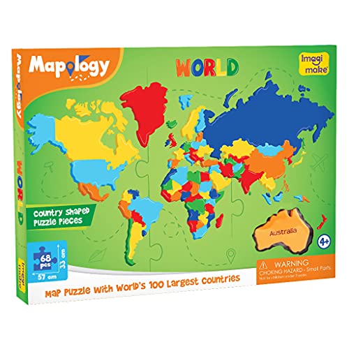 Imagimake Mapology World Map Puzzle – 65 Country Pieces for Kids 4+