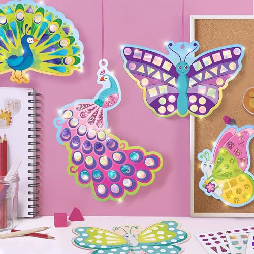 Imagimake Mirror Mosaic Butterfly & Peacock – 450+ Stickers, 5 Templates, Mess-Free Craft for Ages 3-7
