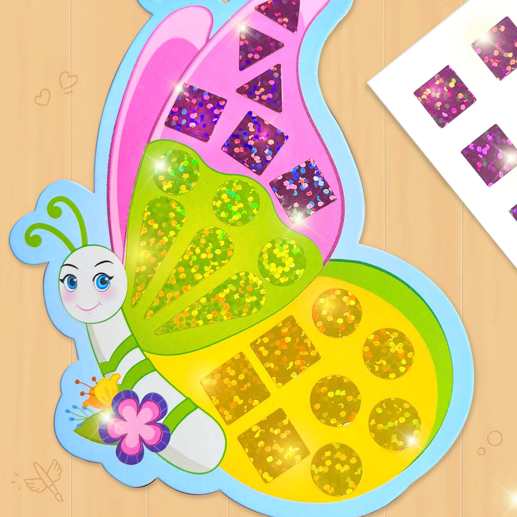 Imagimake Mirror Mosaic Butterfly & Peacock – 450+ Stickers, 5 Templates, Mess-Free Craft for Ages 3-7