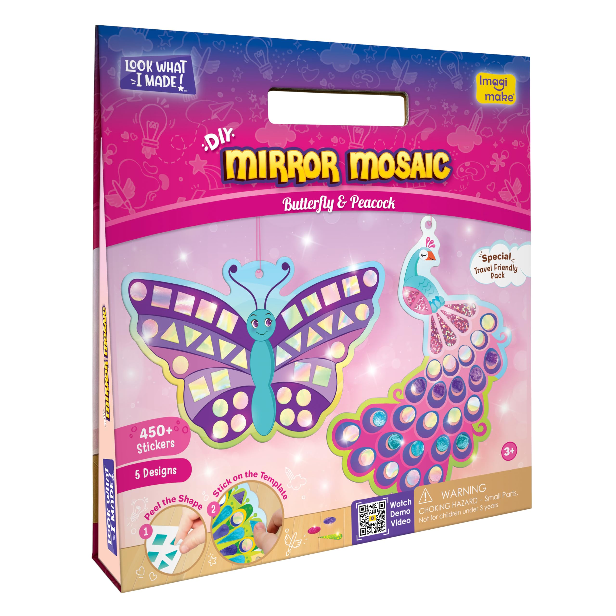 Imagimake Mirror Mosaic Butterfly & Peacock – 450+ Stickers, 5 Templates, Mess-Free Craft for Ages 3-7