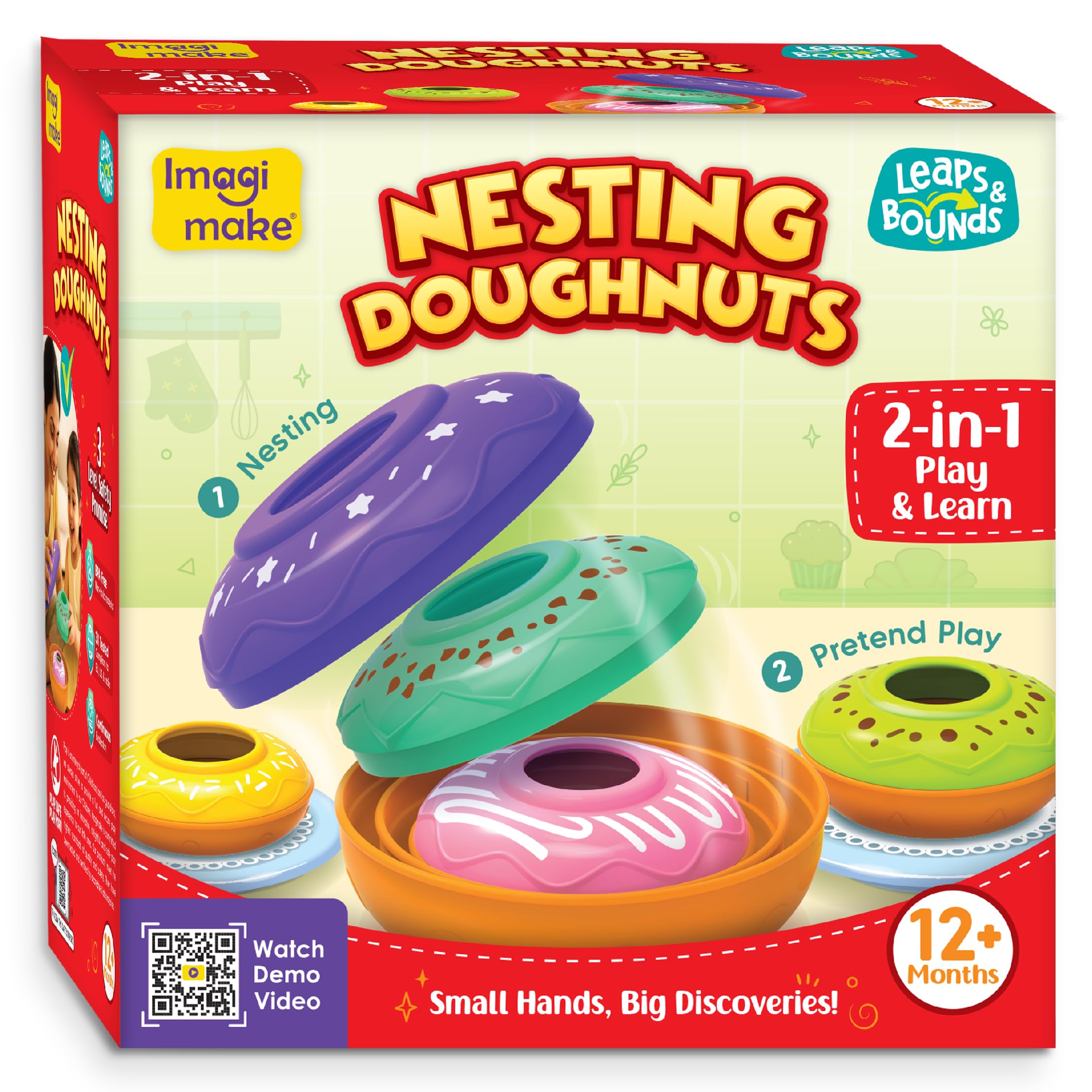 Imagimake Nesting Doughnuts - 5 Stacking Toddler Pots for Pretend Play & Learning - 12+ Months