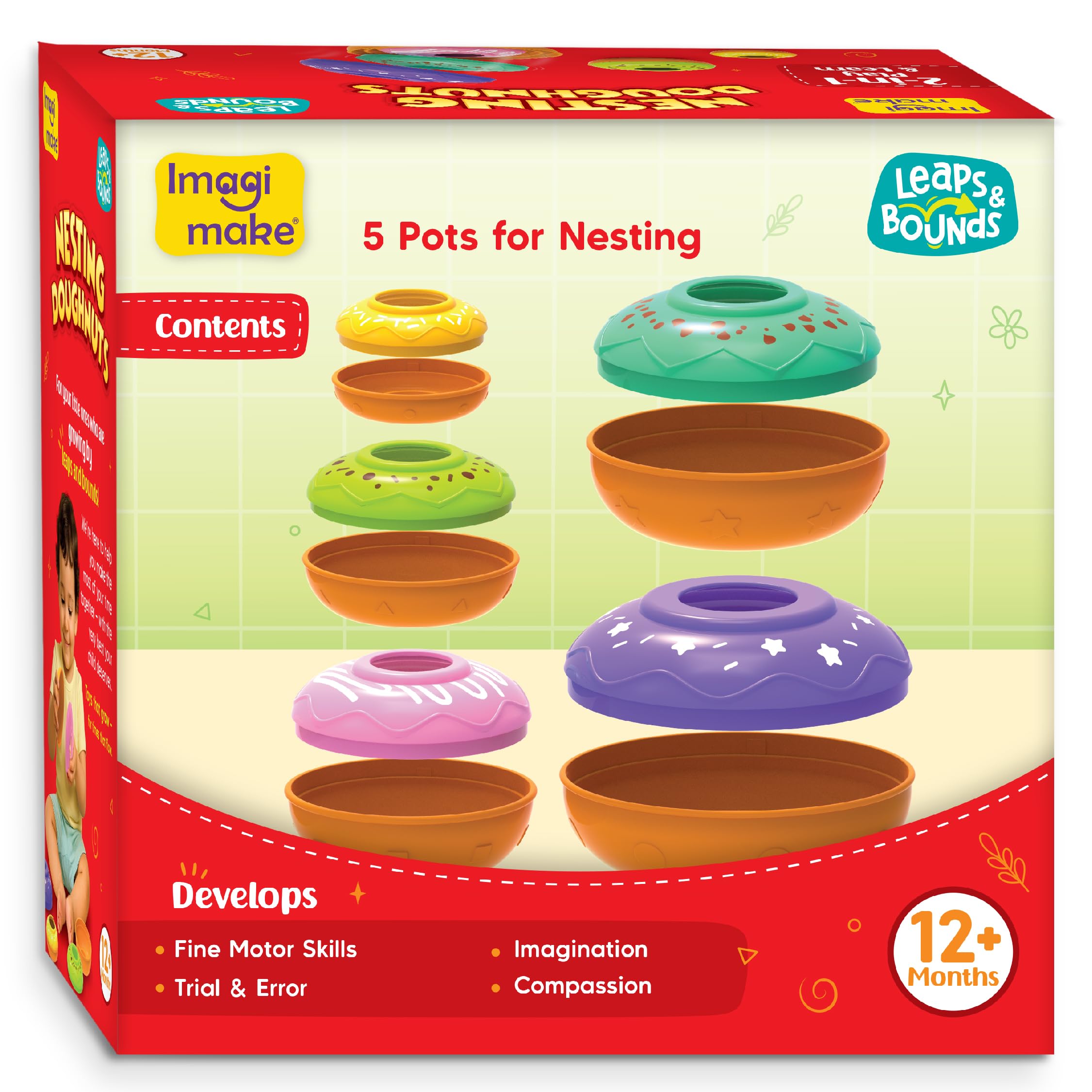Imagimake Nesting Doughnuts - 5 Stacking Toddler Pots for Pretend Play & Learning - 12+ Months