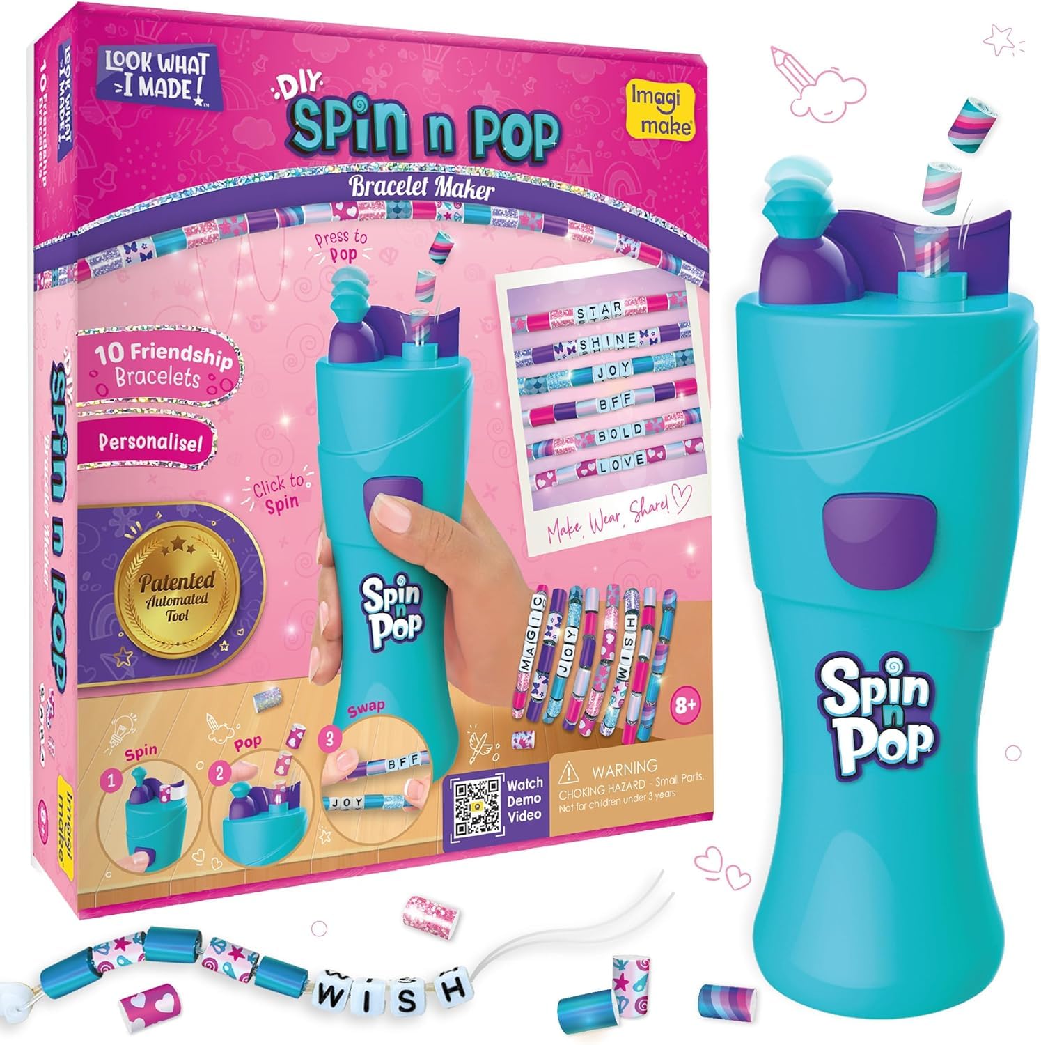 Imagimake Spin n Pop Bracelet Making Kit – DIY Friendship Bracelets for Ages 8-12, Makes 10 Bracelets with Electric Bead Maker