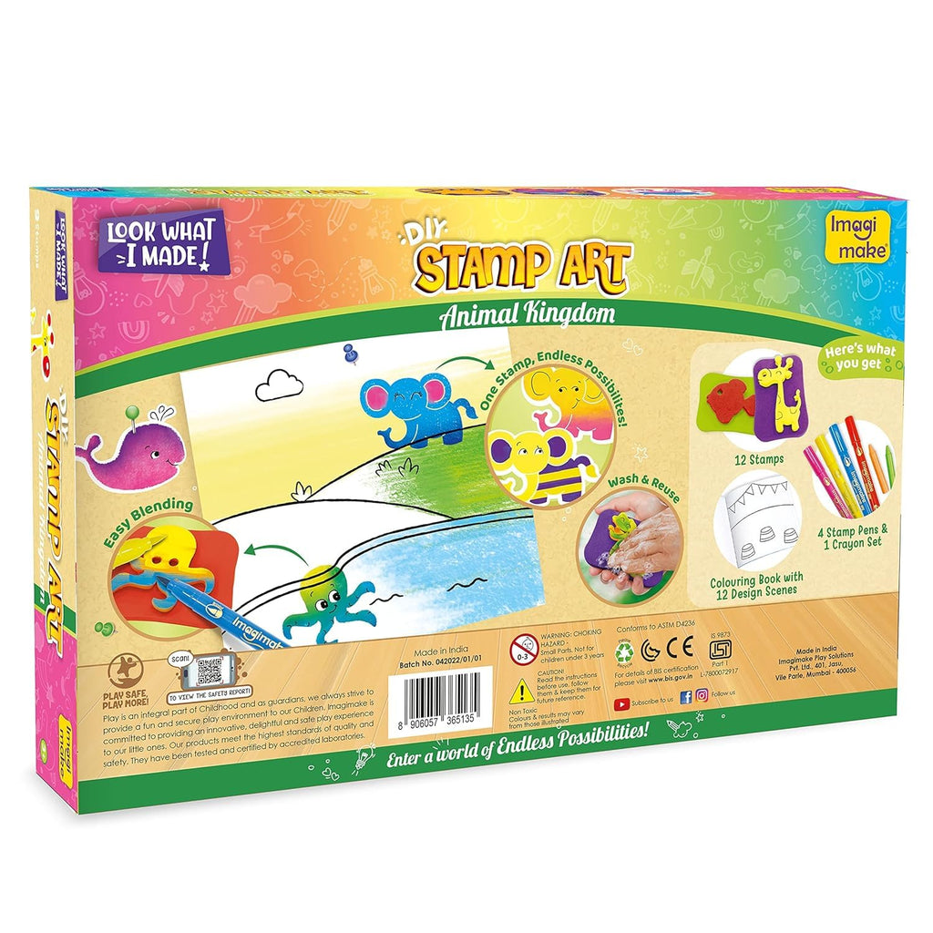 Imagimake Stamp Art Animal Kingdom - Mess-Free Stamping Craft Kit for Kids Ages 3-5