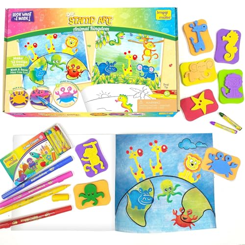 Imagimake Stamp Art Animal Kingdom - Mess-Free Stamping Craft Kit for Kids Ages 3-5