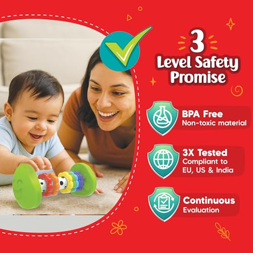 Imagimake Tummy Time Roller – 2-in-1 Baby Toy with Squeaky Sounds and 7 Textured Rings for 3+ Months