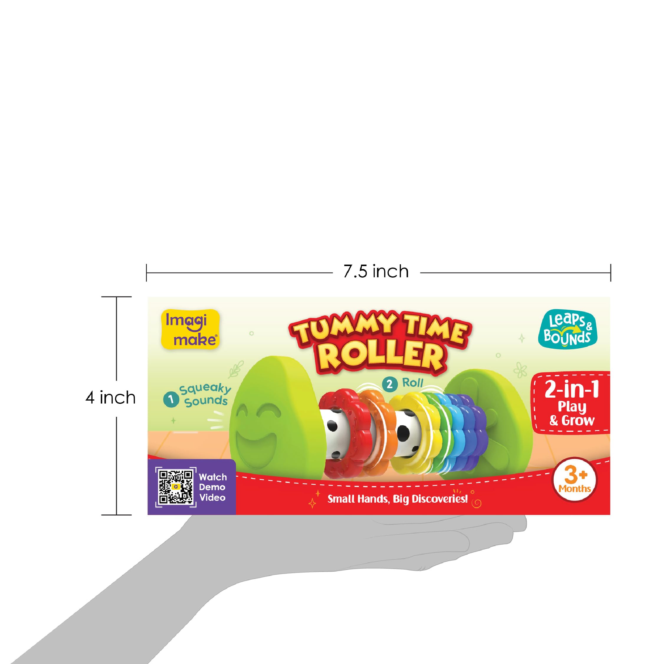 Imagimake Tummy Time Roller – 2-in-1 Baby Toy with Squeaky Sounds and 7 Textured Rings for 3+ Months