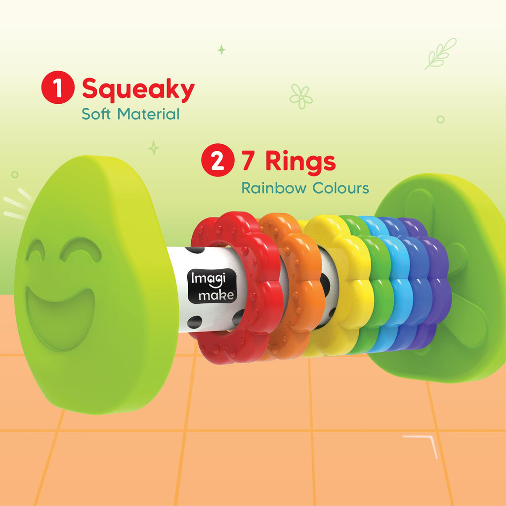 Imagimake Tummy Time Roller – 2-in-1 Baby Toy with Squeaky Sounds and 7 Textured Rings for 3+ Months