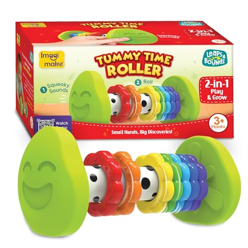 Imagimake Tummy Time Roller – 2-in-1 Baby Toy with Squeaky Sounds and 7 Textured Rings for 3+ Months