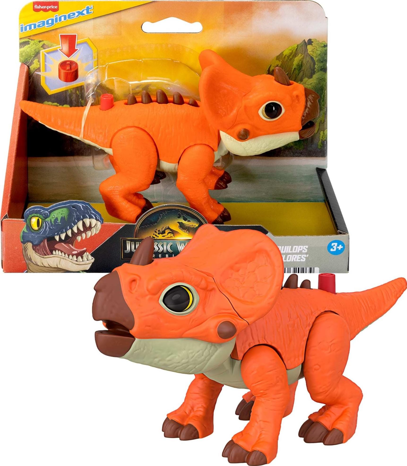 Imaginext Jurassic World Aquilops Dinosaur Action Figure – 7.75-Inch with Head Ram & Growing Spikes