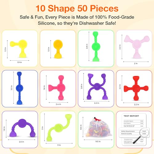 Imdroi 50-Piece Silicone Building Set – STEM Sensory Toys for Toddlers 3+