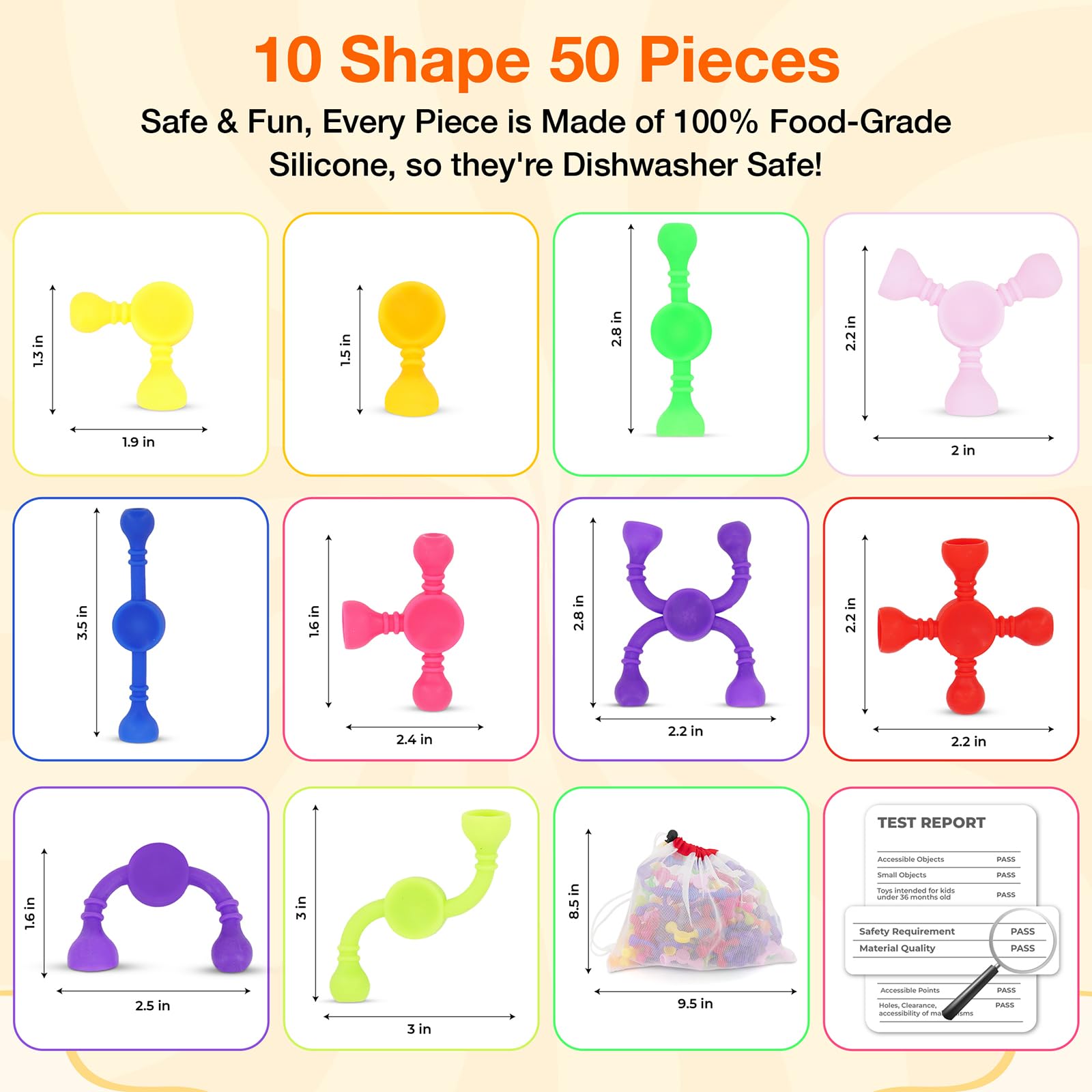Imdroi 50-Piece Silicone Building Set – STEM Sensory Toys for Toddlers 3+