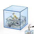Imeepa Clear Acrylic Piggy Bank - Must Break to Open Savings Box for Cash & Coins - Blue, 4.72 Inches