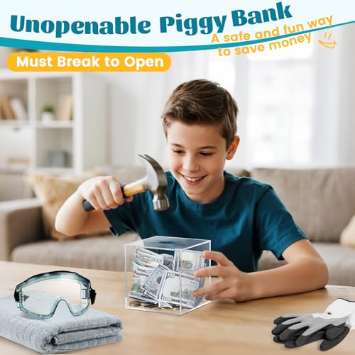 Imeepa Clear Acrylic Piggy Bank – Must-Break-to-Open Money Box for Cash and Coins (Small, 4.72 inches)