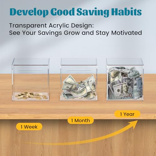Imeepa Clear Acrylic Piggy Bank – Must-Break-to-Open Money Box for Cash and Coins (Small, 4.72 inches)
