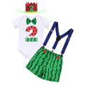 IMEKIS Baby Boy Melon Birthday Outfit Set - Romper, Suspenders, Bloomers & Hat for 1st 2nd Cake Smash