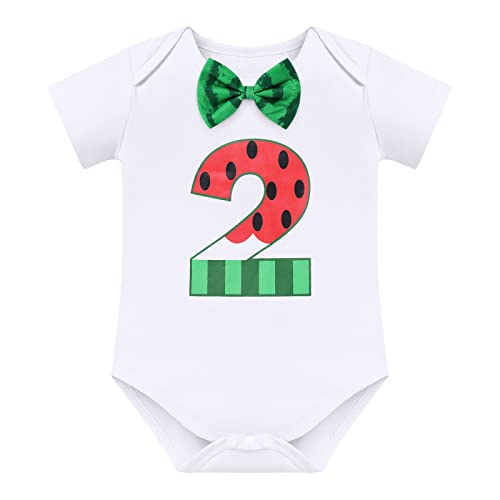 IMEKIS Baby Boy Melon Birthday Outfit Set - Romper, Suspenders, Bloomers & Hat for 1st 2nd Cake Smash