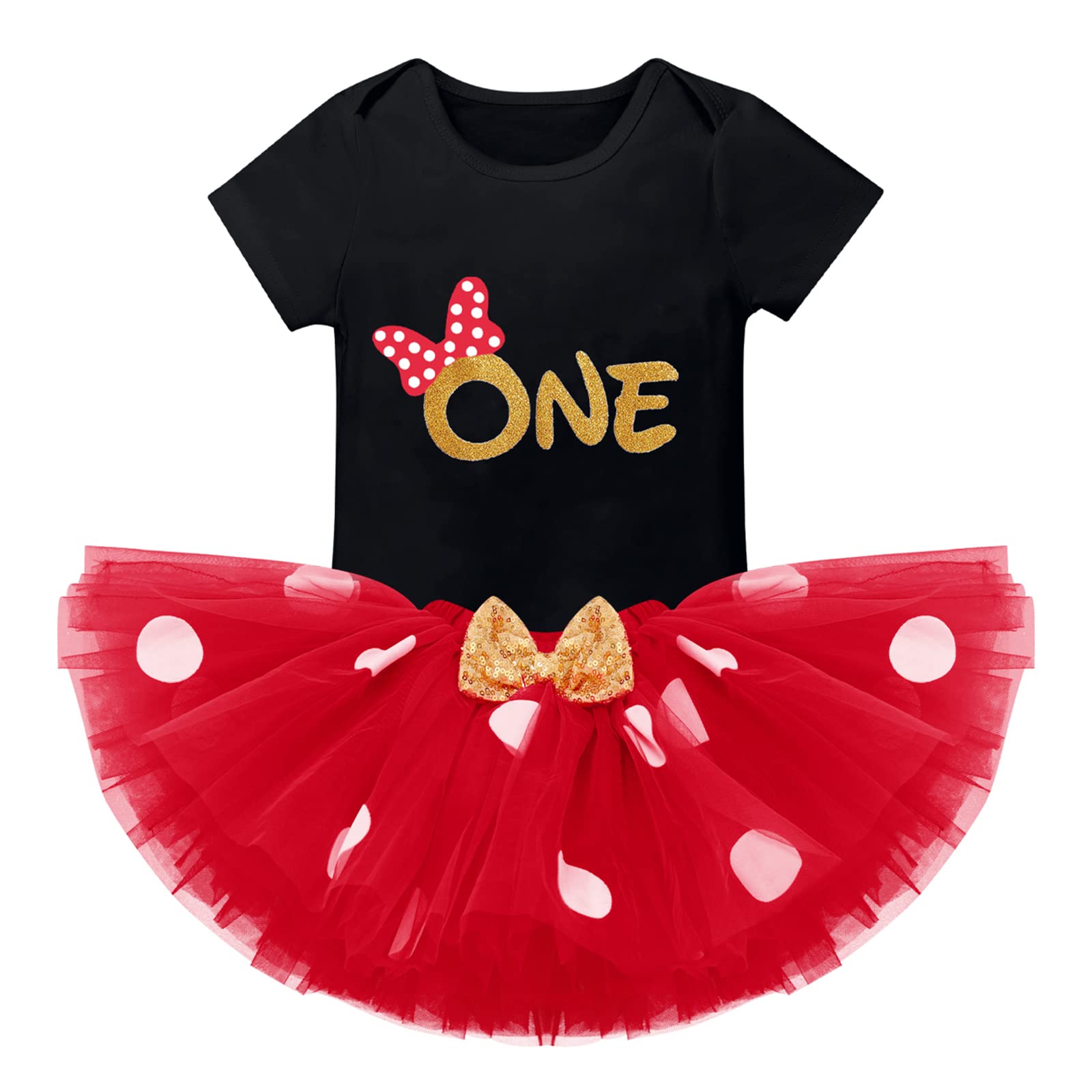 IMEKIS Baby Girls 1st Birthday Polka Dot Romper with Tutu Skirt and Mouse Ears Headband – Cake Smash Photo Shoot Costume