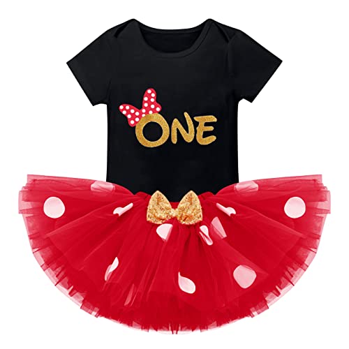 IMEKIS Baby Girls 1st Birthday Polka Dot Romper with Tutu Skirt and Mouse Ears Headband – Cake Smash Photo Shoot Costume