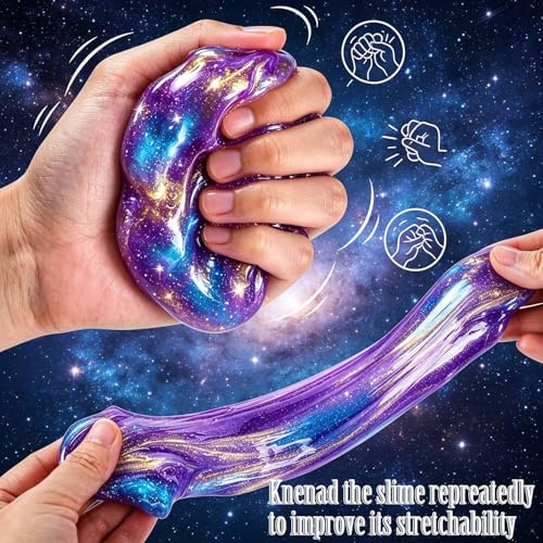 iMelitoy Galaxy Slime Balls 24-Pack: Non-Sticky, Stretchy, Mess-Free Starry Slime Party Favors for Kids and Adults