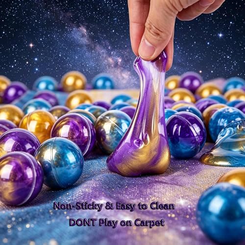 iMelitoy Galaxy Slime Balls 24-Pack: Non-Sticky, Stretchy, Mess-Free Starry Slime Party Favors for Kids and Adults