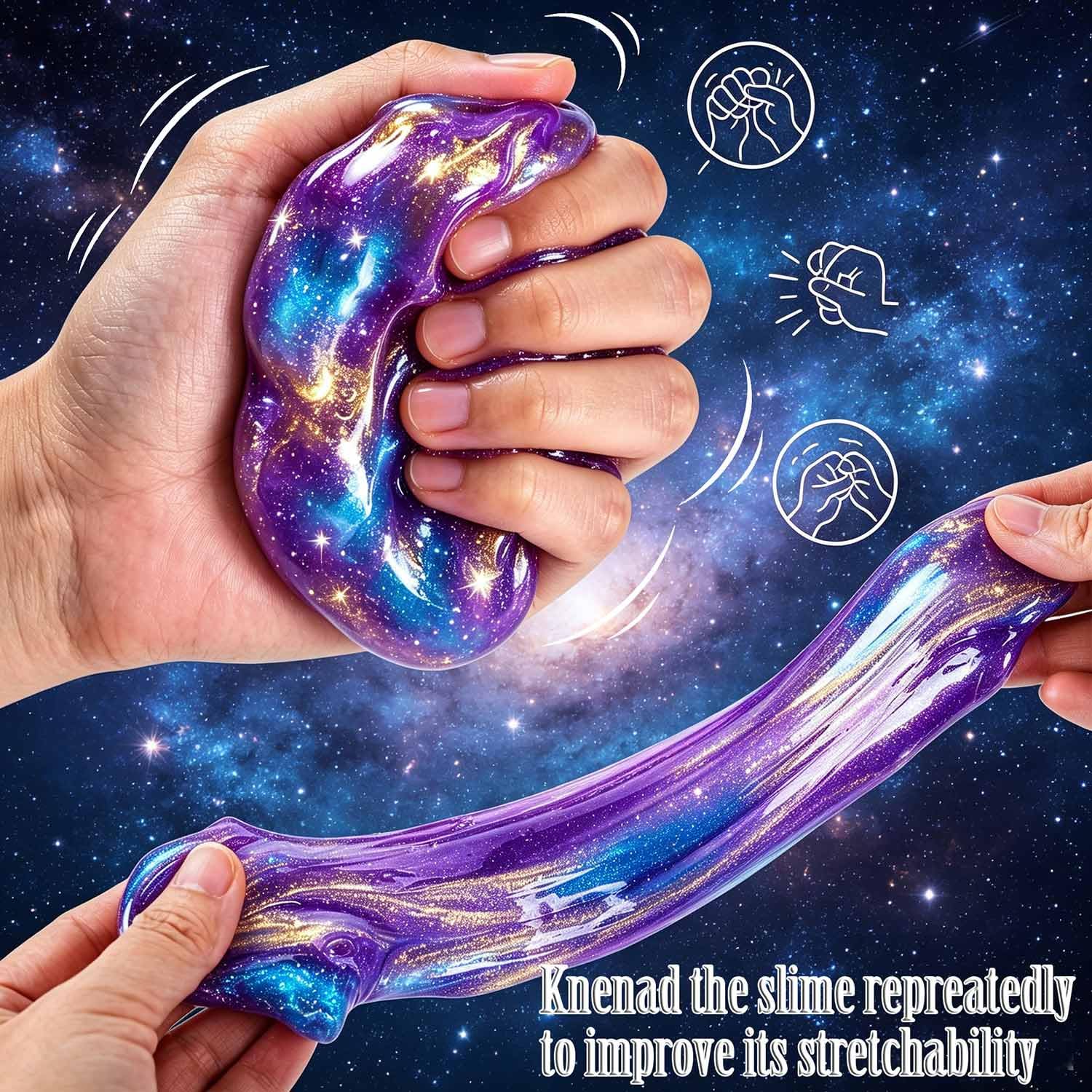 iMelitoy Galaxy Slime Balls 24-Pack: Non-Sticky, Stretchy, Mess-Free Starry Slime Party Favors for Kids and Adults