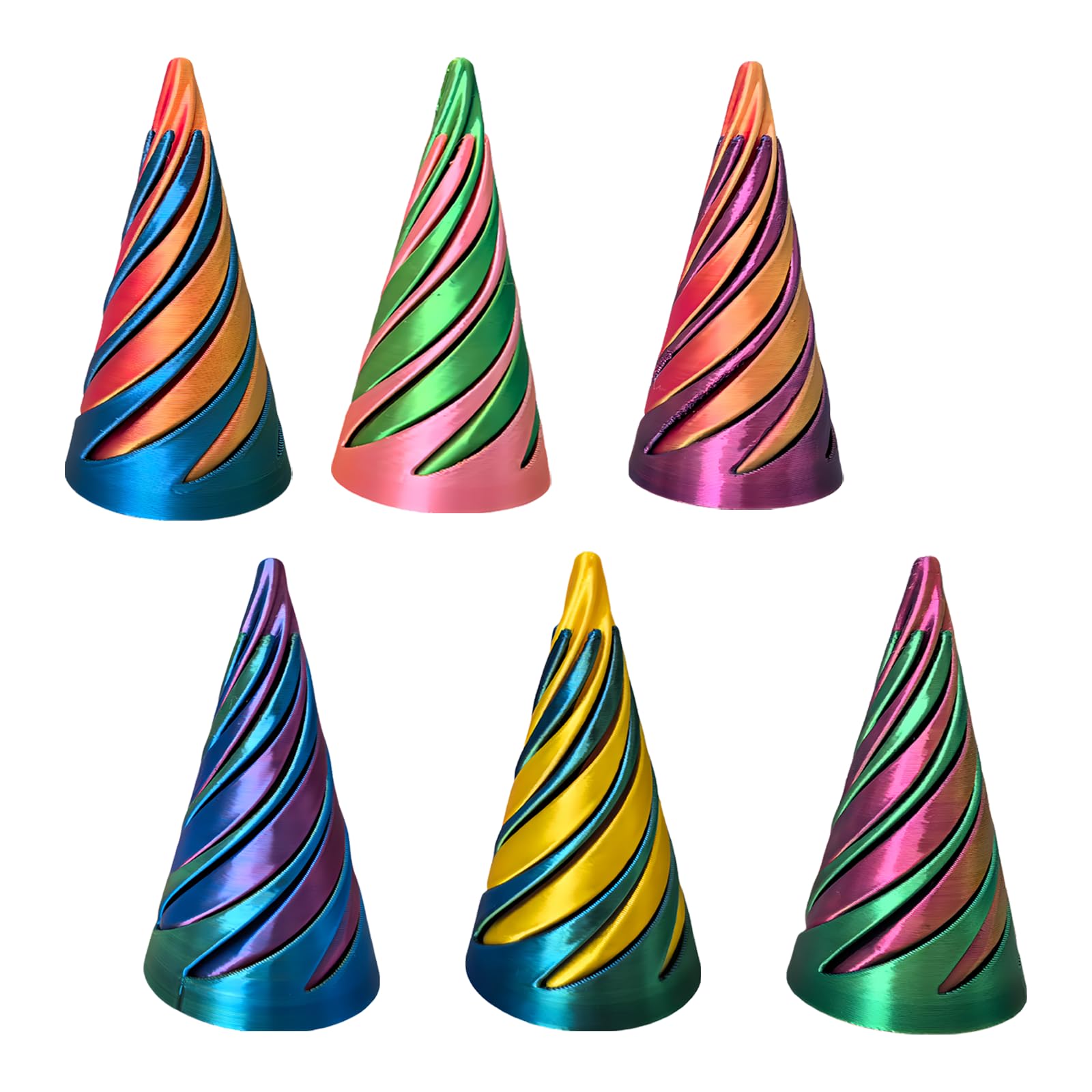 Impossible Cone Fidget Toy Set (6-Pack) – PLA 3D Printed Spiral & Pyramid Stress Relief Toys for Kids & Adults