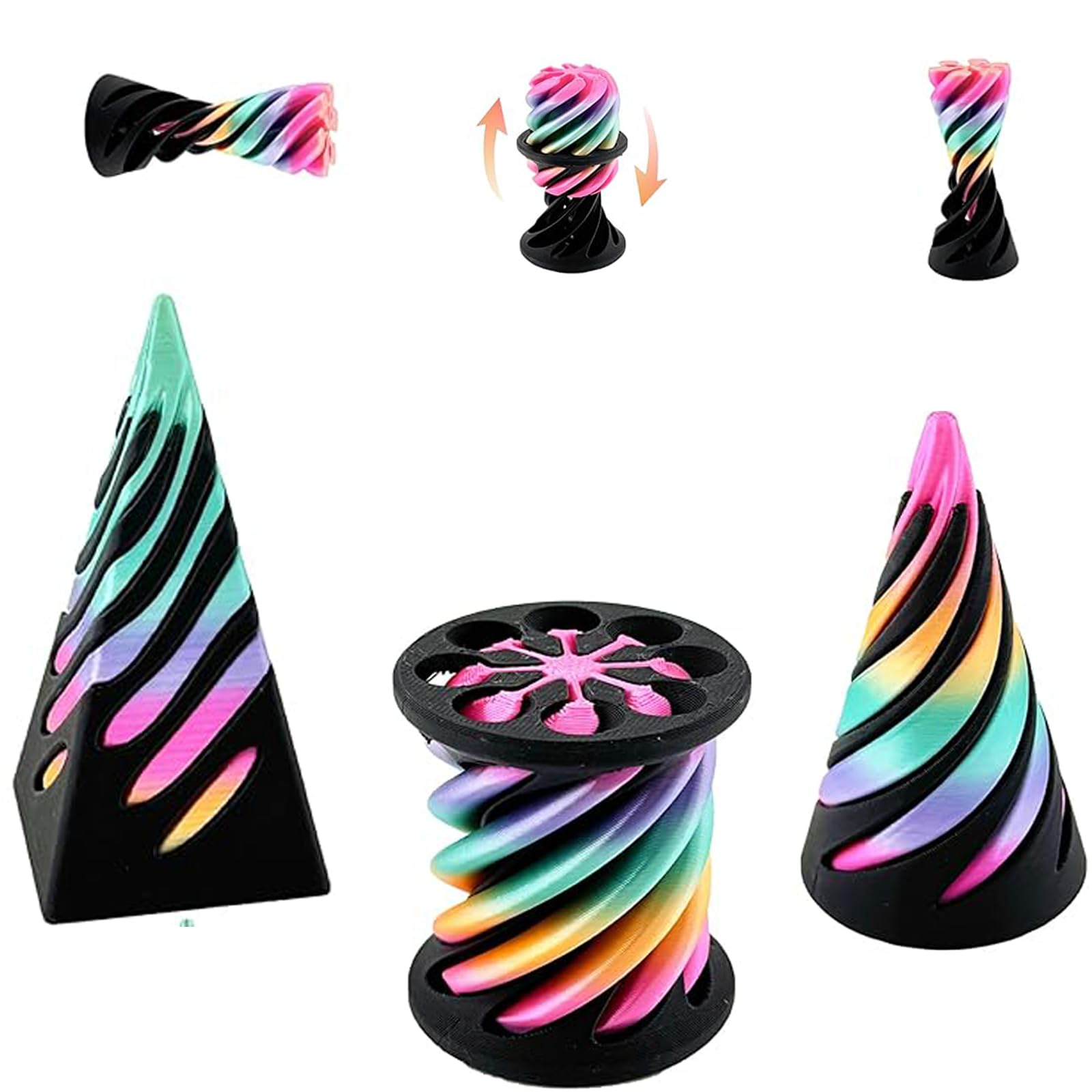 Impossible Cone Fidget Toy Set of 3 – Spiral Cone, Pyramid Passthrough for Stress Relief, PLA 3D Printed