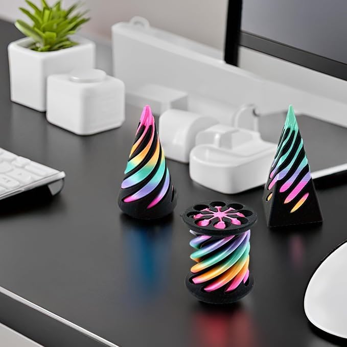 Impossible Cone Fidget Toy Set of 3 – Spiral Cone, Pyramid Passthrough for Stress Relief, PLA 3D Printed