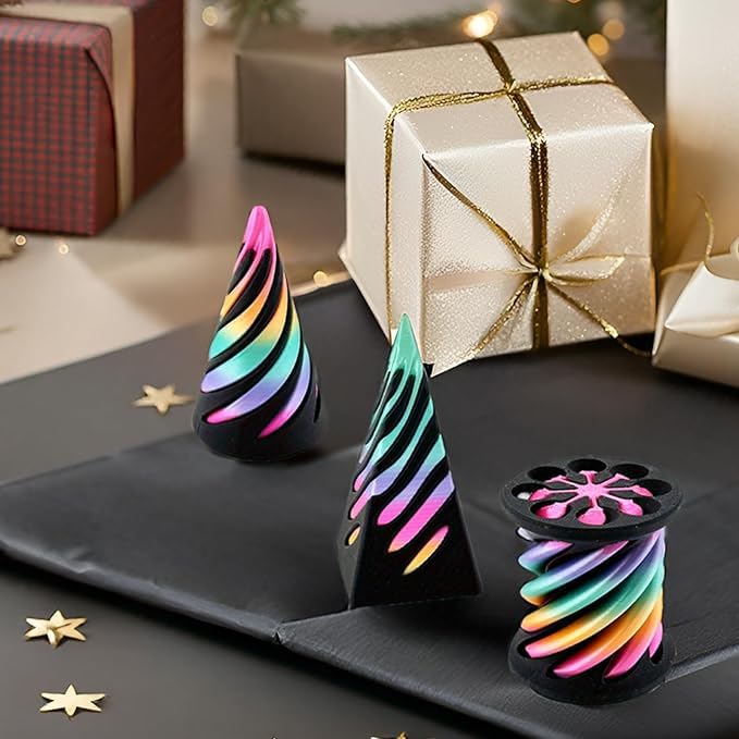 Impossible Cone Fidget Toy Set of 3 – Spiral Cone, Pyramid Passthrough for Stress Relief, PLA 3D Printed