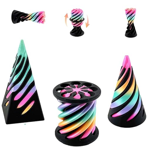 Impossible Cone Fidget Toy Set of 3 – Spiral Cone, Pyramid Passthrough for Stress Relief, PLA 3D Printed