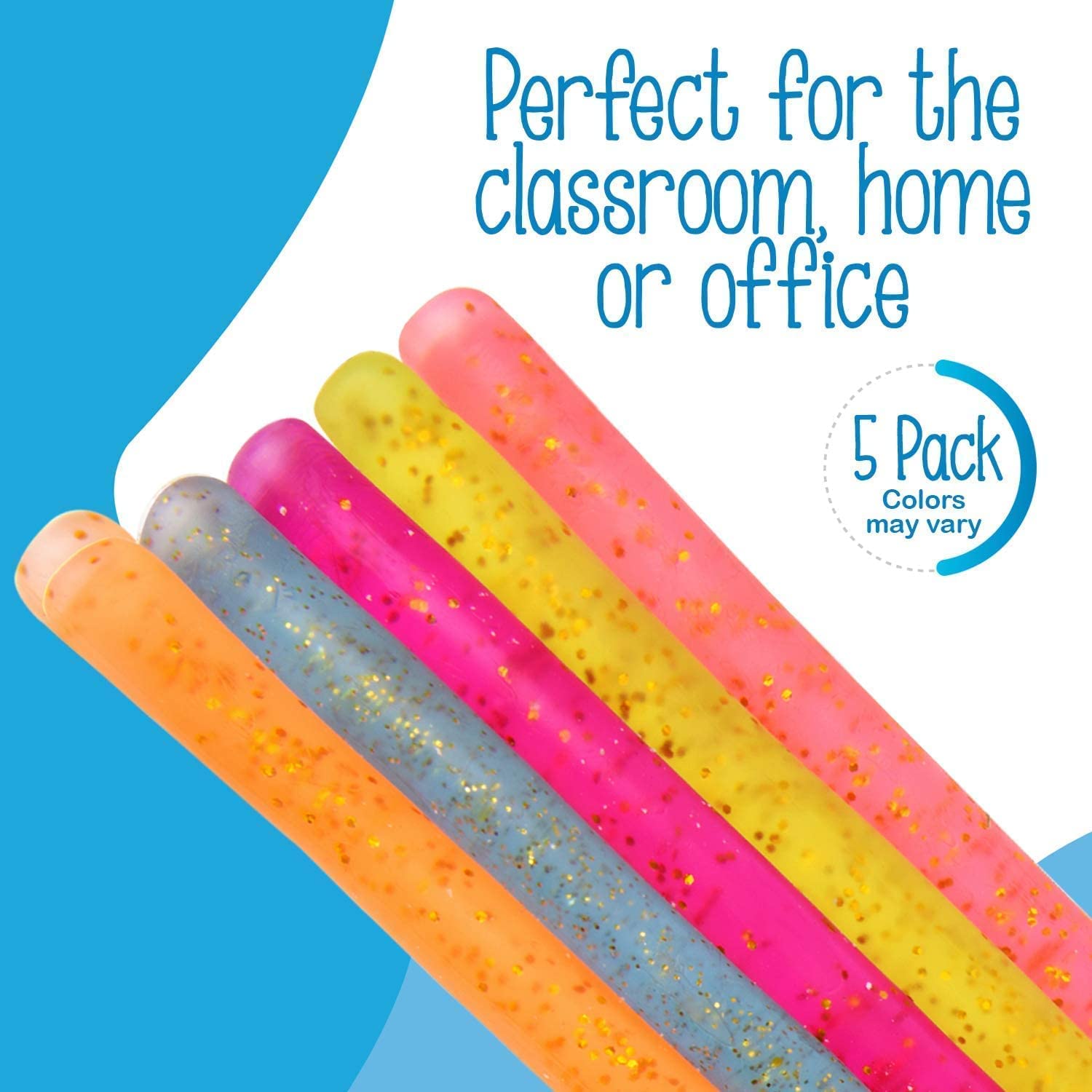 IMPRESA Glitter Sensory Noodle Strands – 5-Pack Stretchy Fidget Toys for Stress Relief and Focus, Latex-Free, Medium, Multicolor