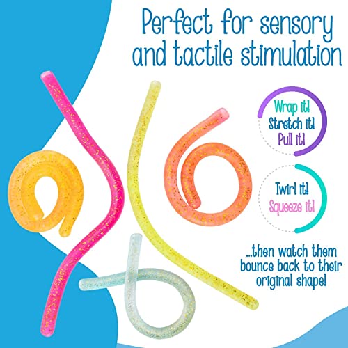 IMPRESA Glitter Sensory Noodle Strands – 5-Pack Stretchy Fidget Toys for Stress Relief and Focus, Latex-Free, Medium, Multicolor