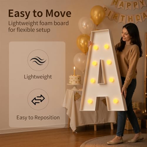 imprsv 3ft Marquee Letter 'A' Light Up Foam Board Decoration with Yellow Lights for Parties