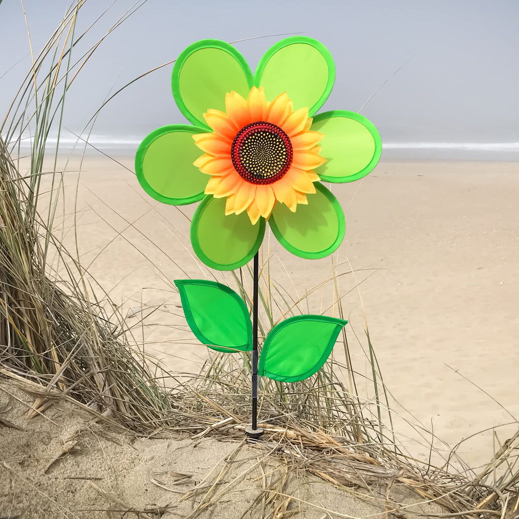 In the Breeze 12-Inch Green Sunflower Wind Spinner – Weather-Resistant Yard Decor with Fiberglass Frame