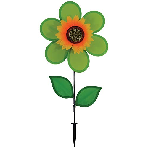 In the Breeze 12-Inch Green Sunflower Wind Spinner – Weather-Resistant Yard Decor with Fiberglass Frame