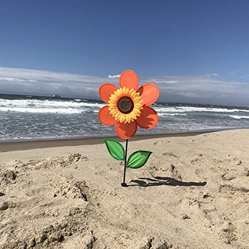 In the Breeze 12-Inch Orange Sunflower Wind Spinner – Weather-Resistant Outdoor Garden Decor