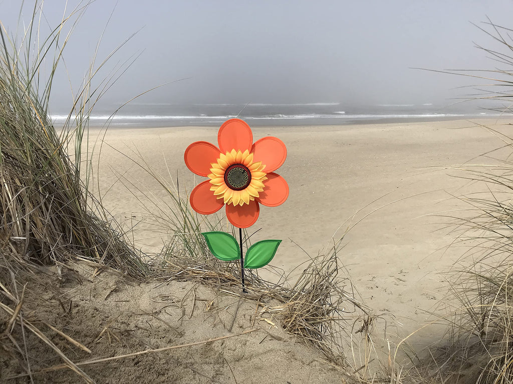 In the Breeze 12-Inch Orange Sunflower Wind Spinner – Weather-Resistant Outdoor Garden Decor