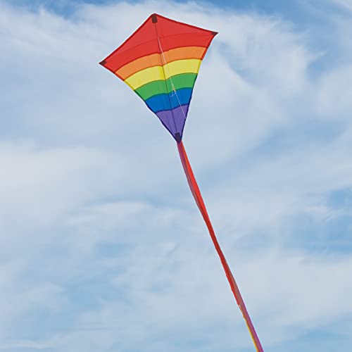 In the Breeze 27" Rainbow Arch Diamond Kite - 23" Wide, Ripstop Fabric, Fiberglass Frame, 3 Tails, Line & Bag Included