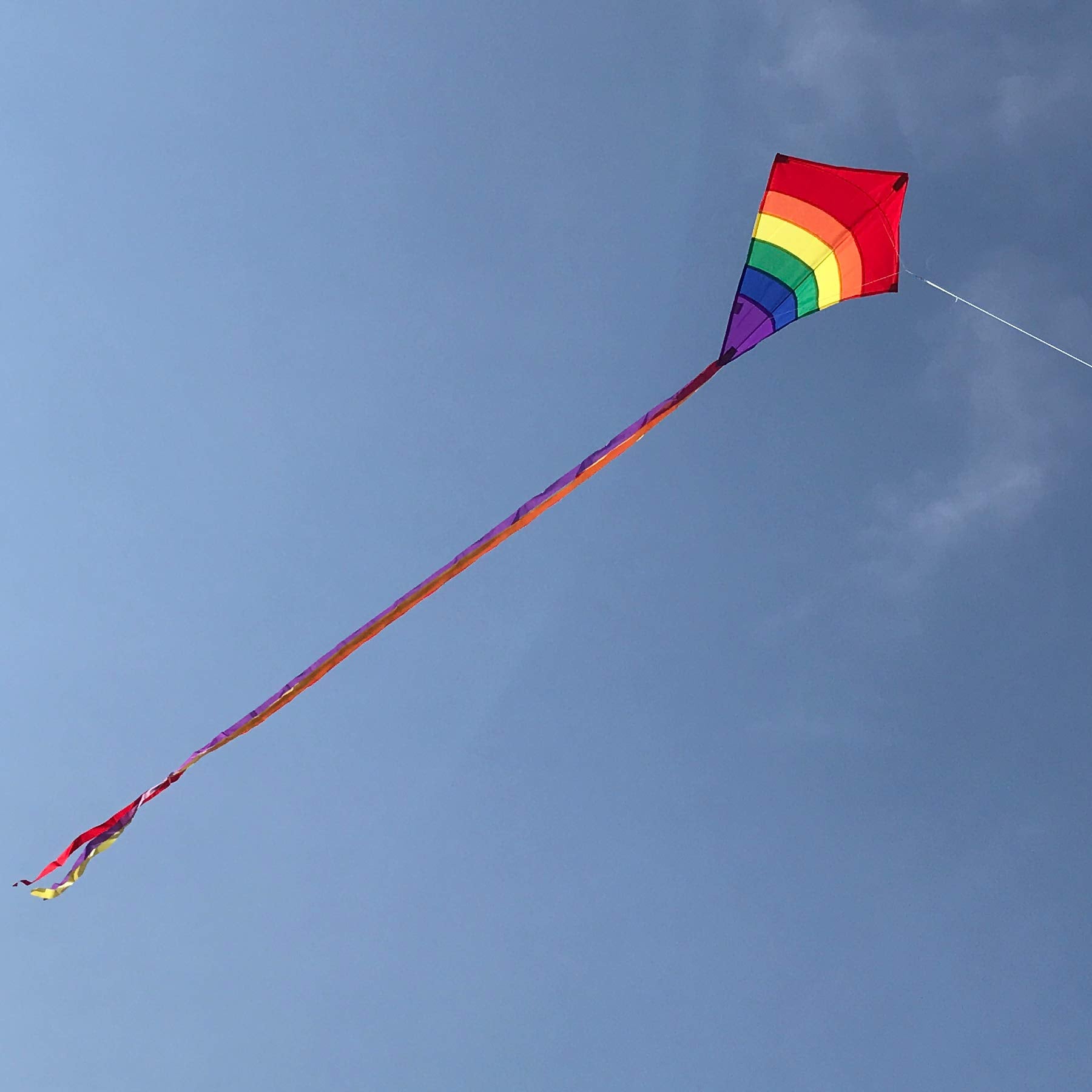 In the Breeze 27" Rainbow Arch Diamond Kite - 23" Wide, Ripstop Fabric, Fiberglass Frame, 3 Tails, Line & Bag Included