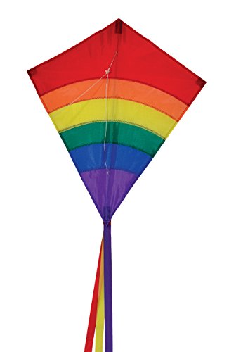 In the Breeze 27" Rainbow Arch Diamond Kite - 23" Wide, Ripstop Fabric, Fiberglass Frame, 3 Tails, Line & Bag Included